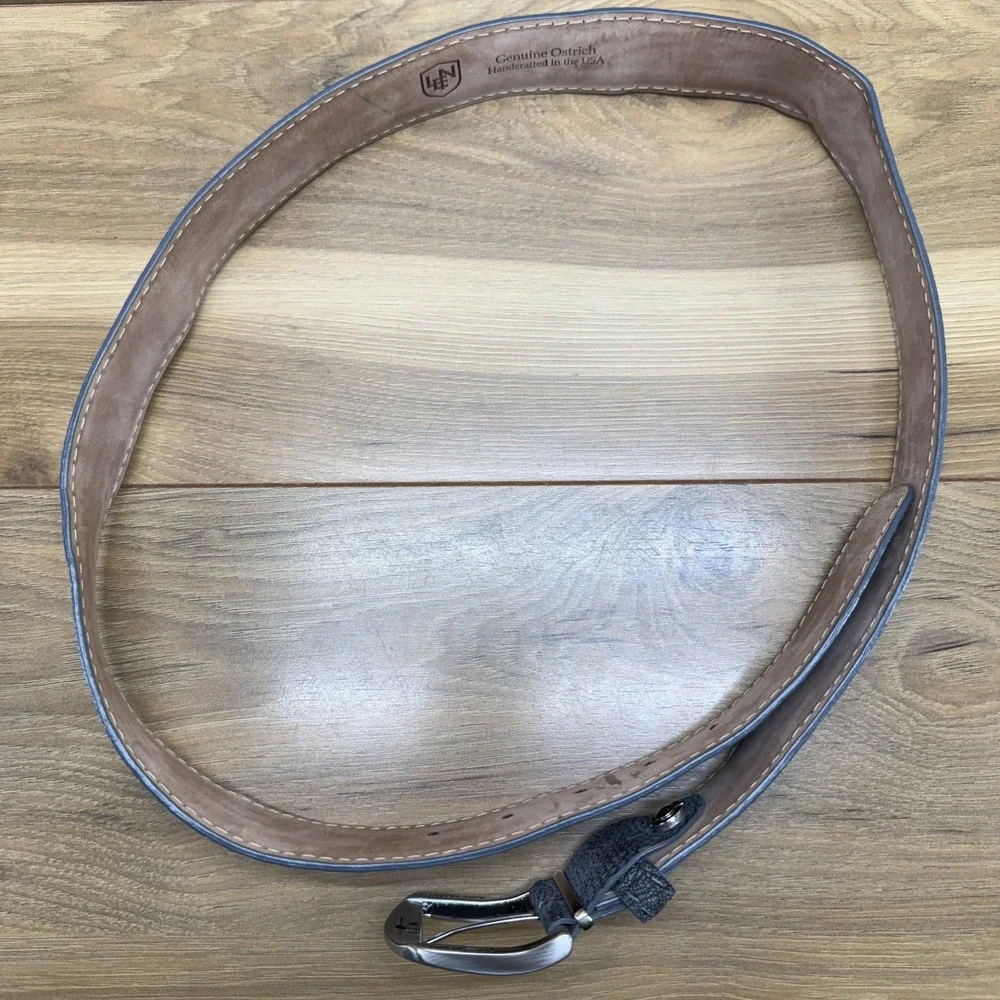 L.E.N. Lifestyle Genuine Ostrich Leg Mens Belt 38 Gray Exotic Golf Dress USA